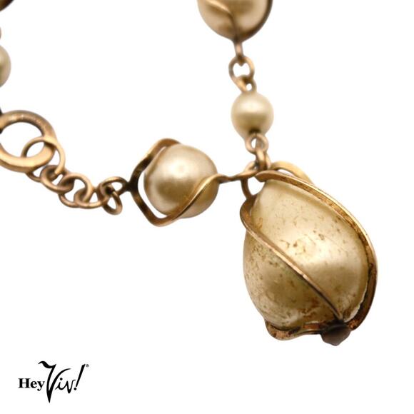 Vintage Bracelet 7.5" Curved Design Faux Pearl Beads w Large Pearl Drop -Hey Viv - Picture 3 of 5